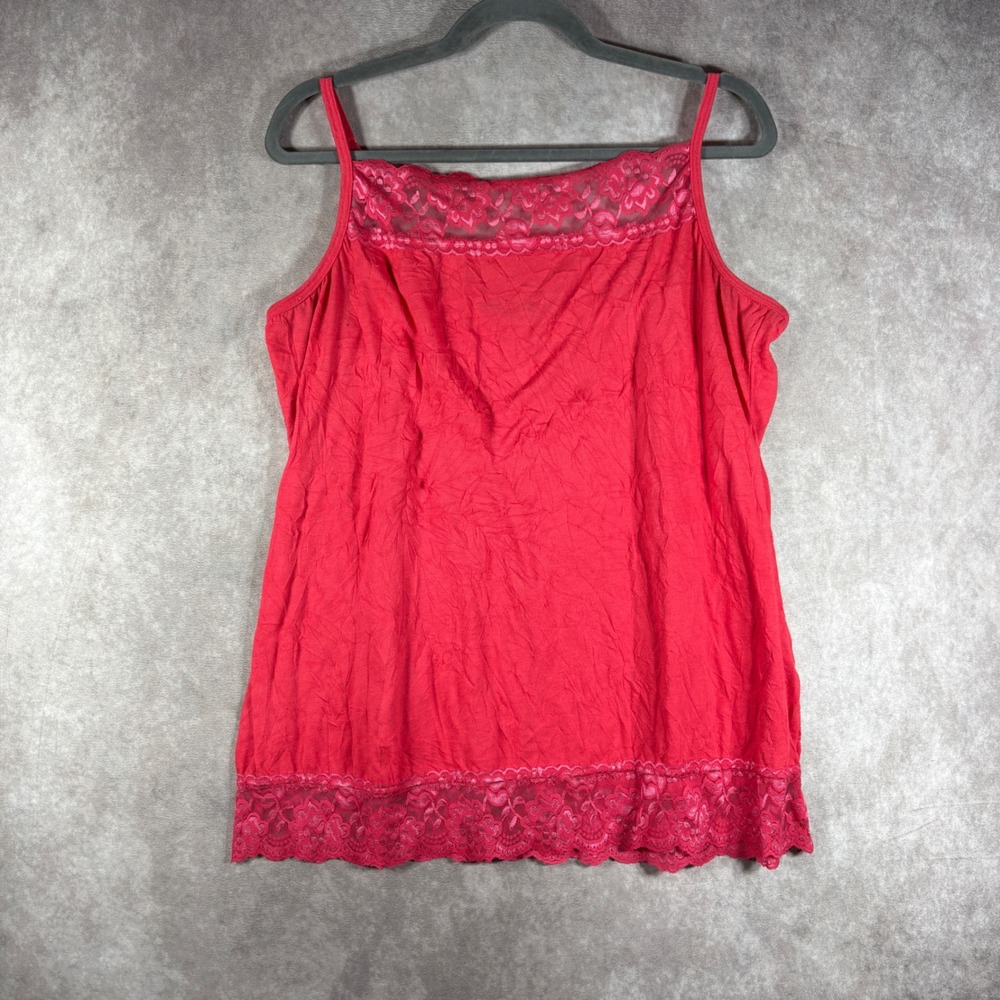 Maurices Crinkle Camisole 1 1X Red Lace‎ Trim Tank Top Adjustable Strap Floral